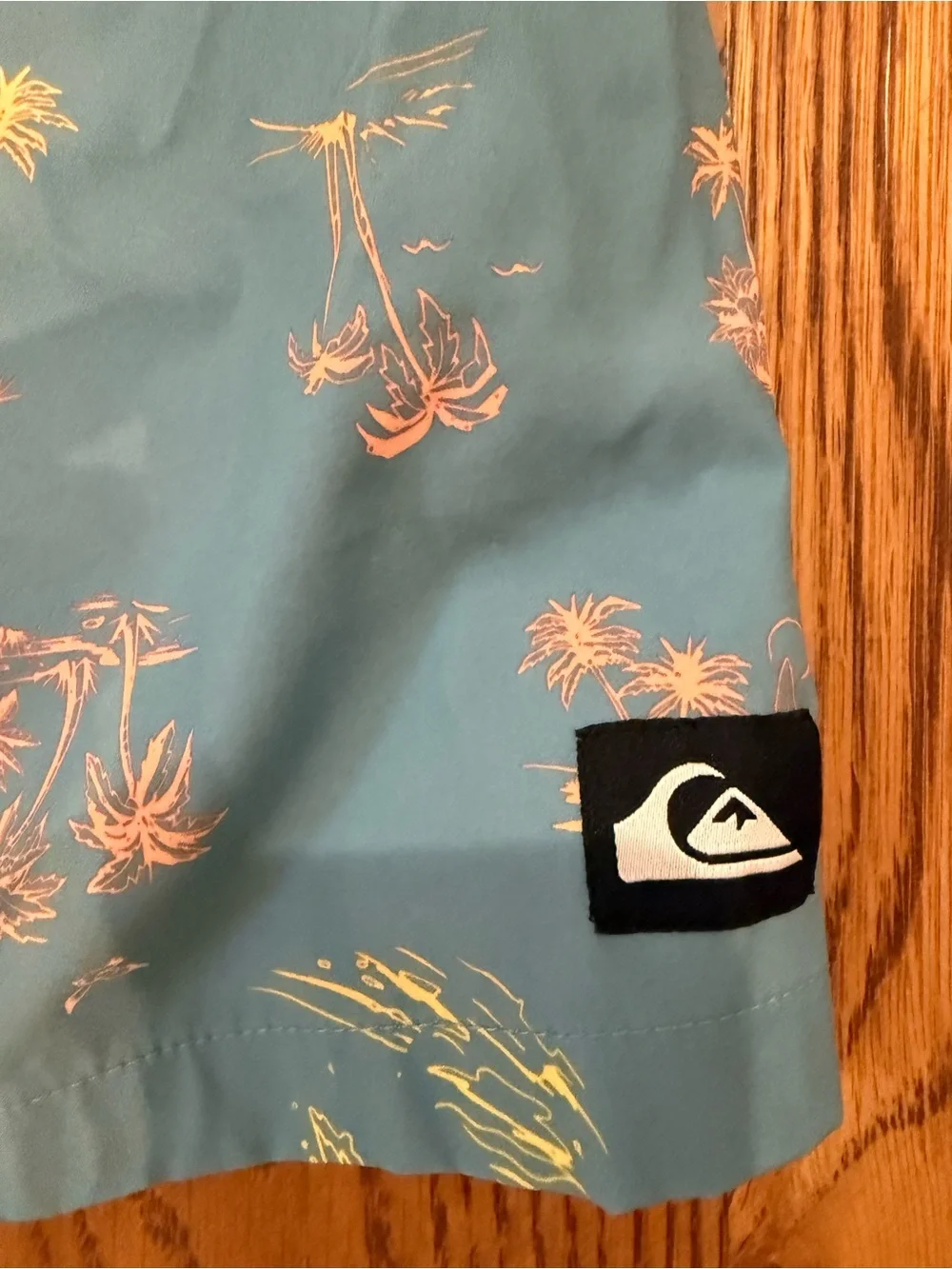 Quiksilver Boys Teal Swim Trunks with Neon Palm Print